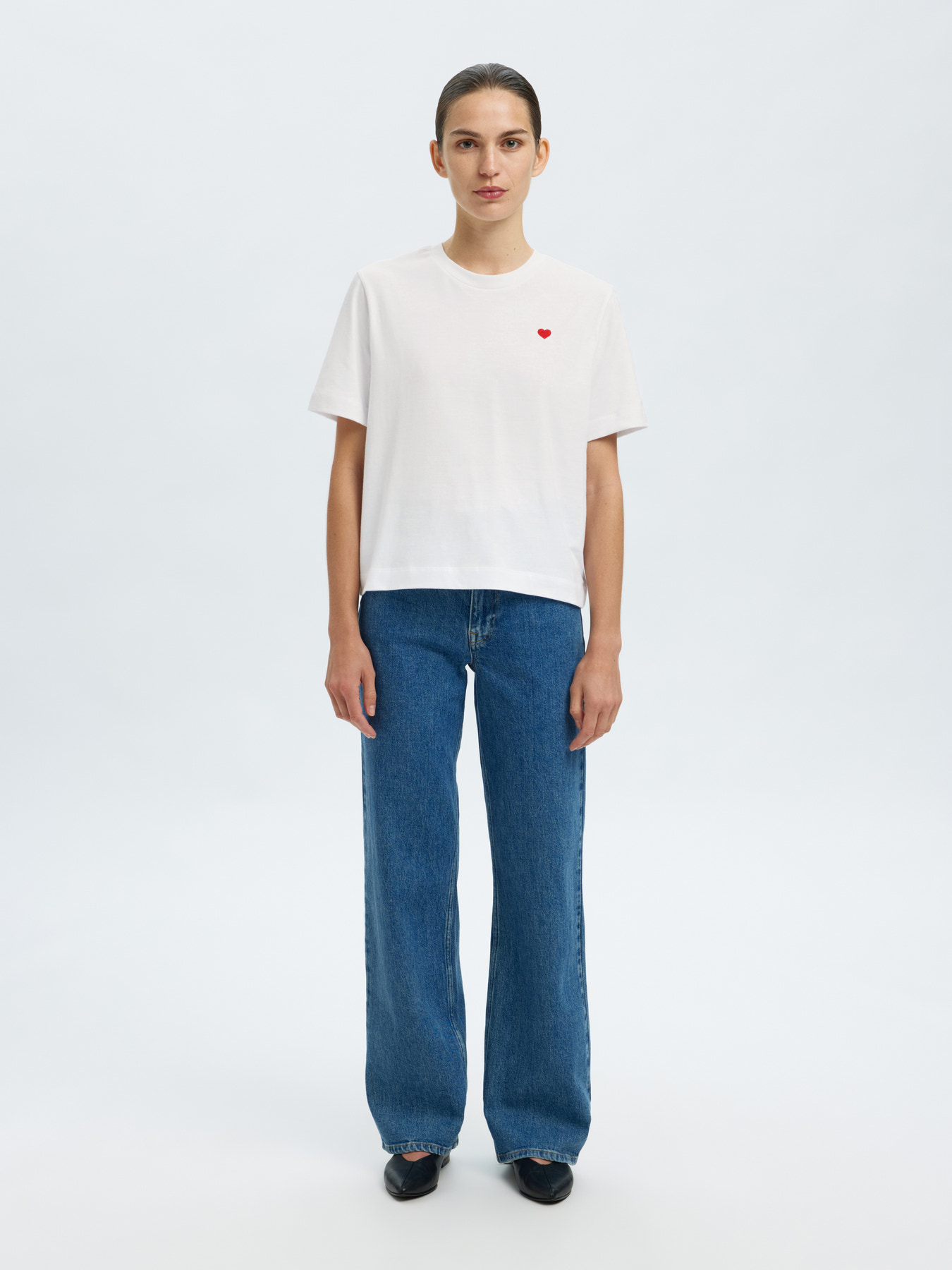SLFELLA SS EMB BOXY TEE FT Bright White Heart EMB - 5