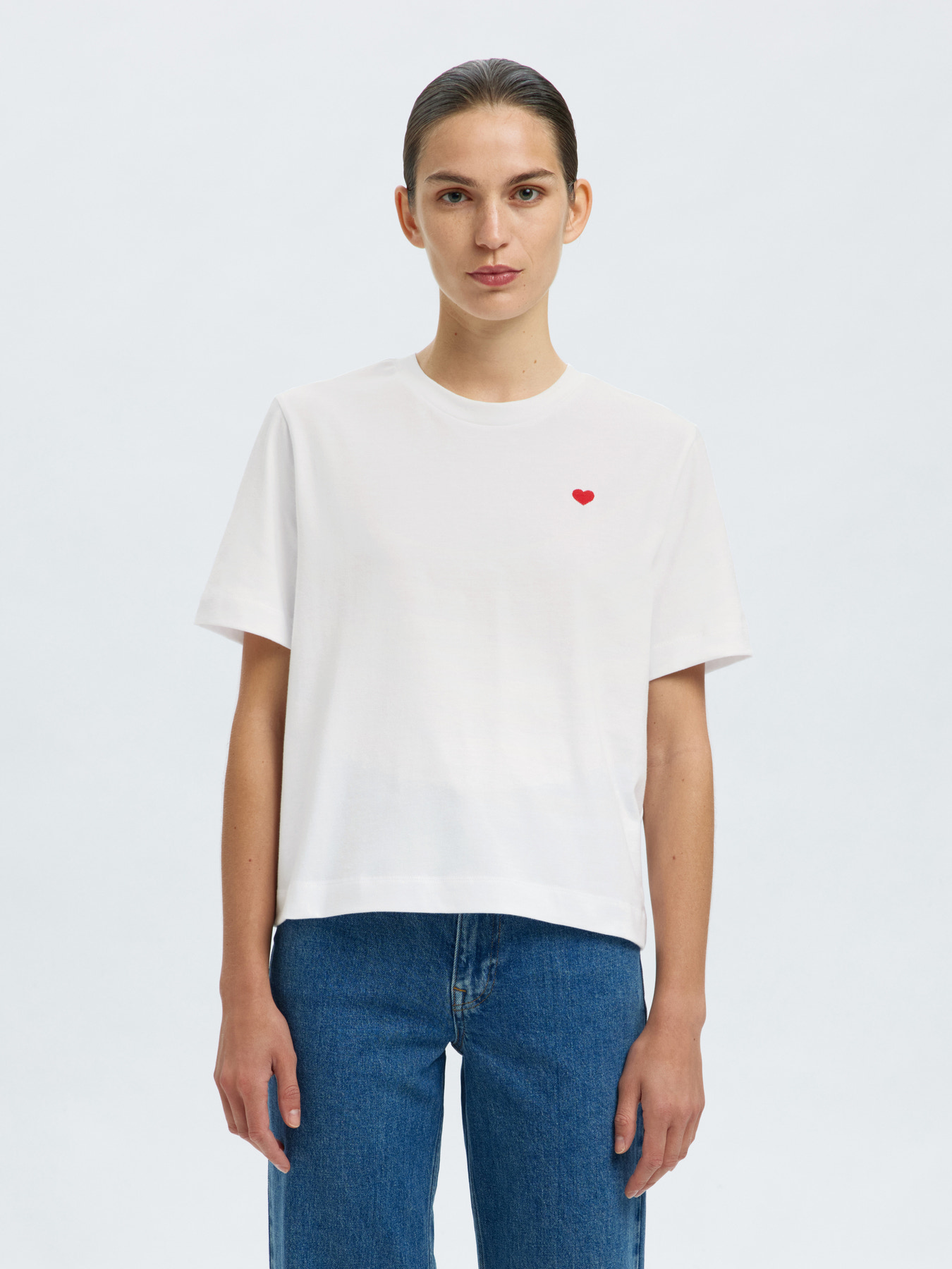 SLFELLA SS EMB BOXY TEE FT Bright White Heart EMB - 2