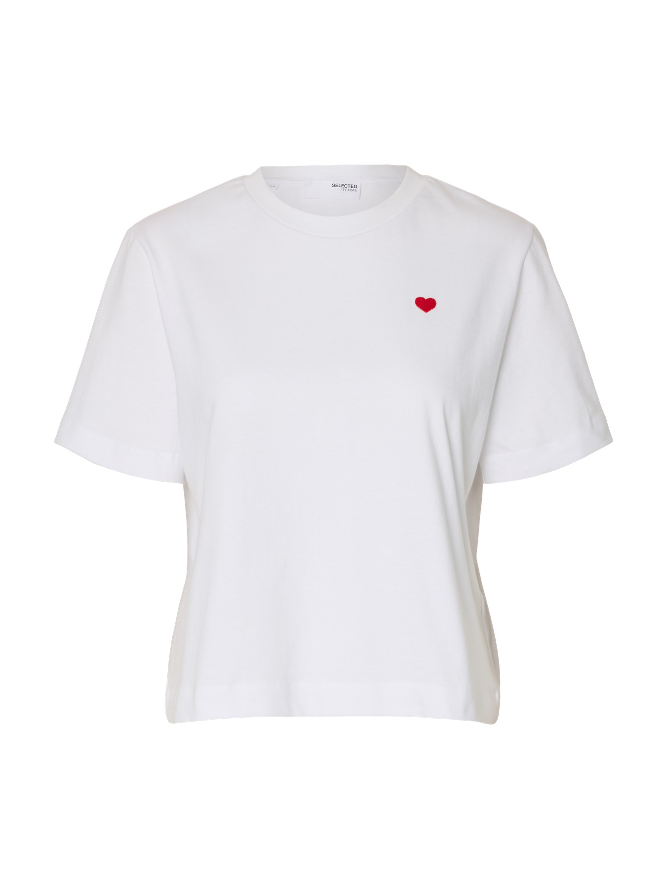 SLFELLA SS EMB BOXY TEE FT Bright White Heart EMB