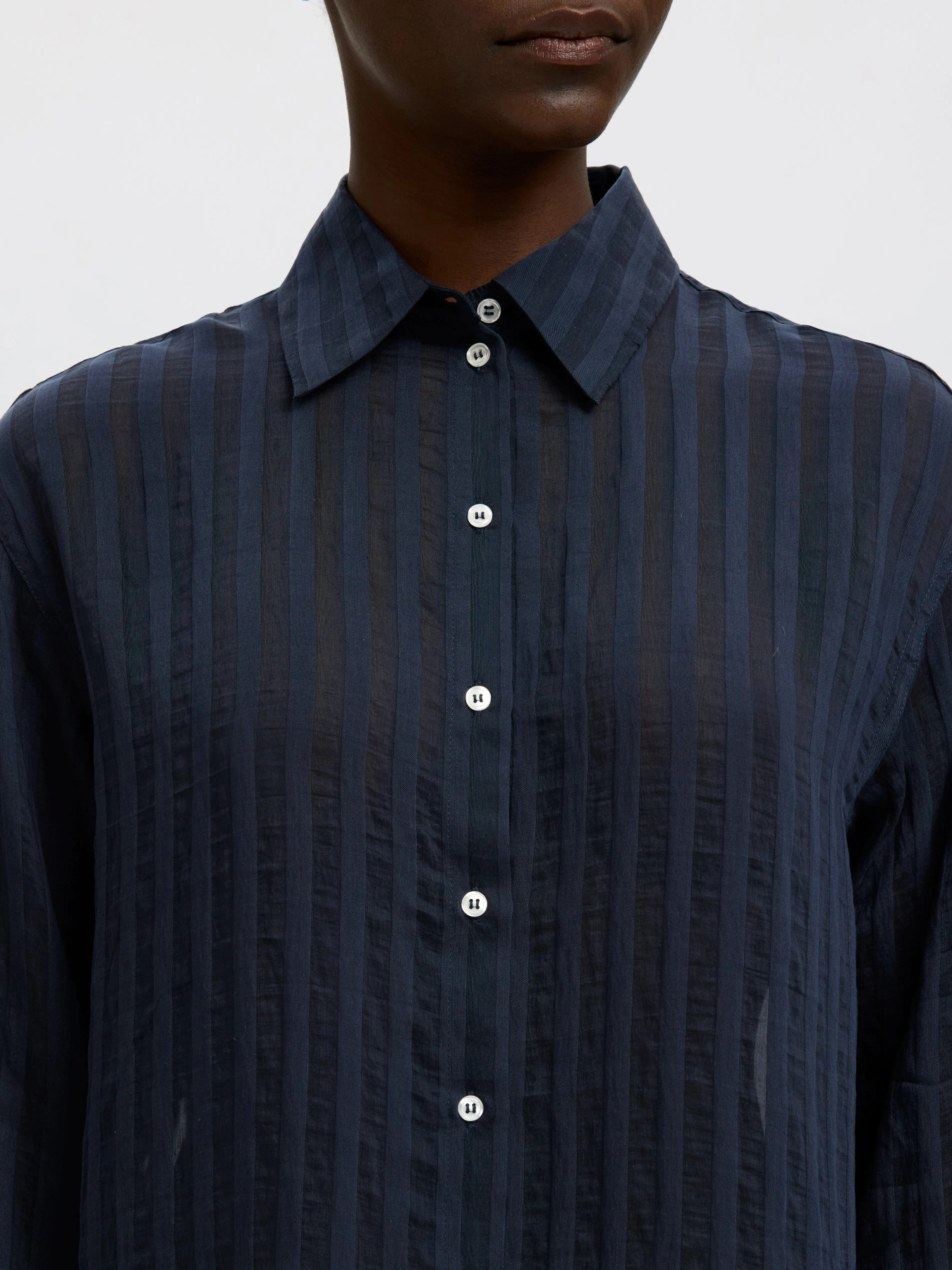 SLFTORAN OVERSIZED LS STRIPED SHIRT B Dark Sapphire STRIPES - 3