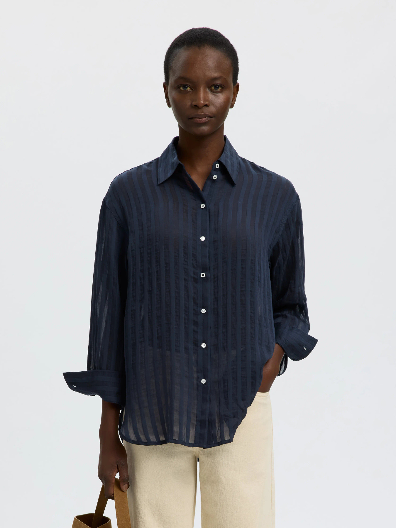 SLFTORAN OVERSIZED LS STRIPED SHIRT B Dark Sapphire STRIPES - 2