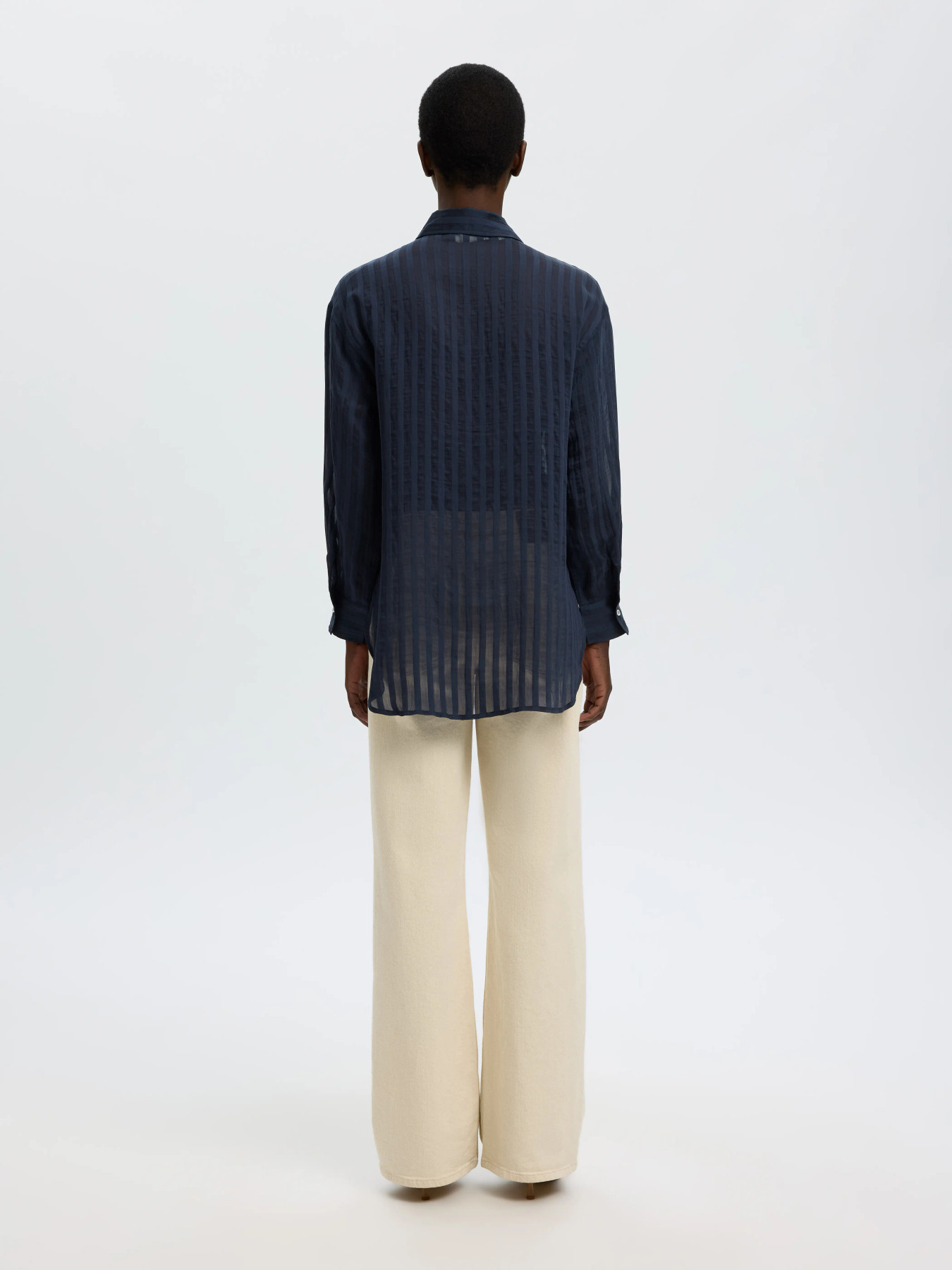 SLFTORAN OVERSIZED LS STRIPED SHIRT B Dark Sapphire STRIPES - 5