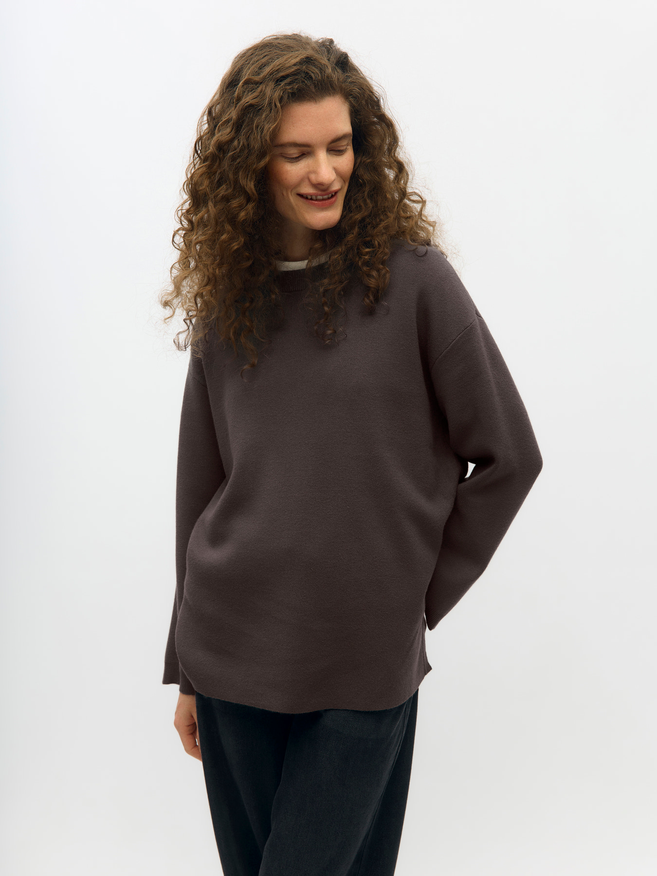OBJREYNARD LS LO KNIT PULLOVER NOOS Seal Brown - 2