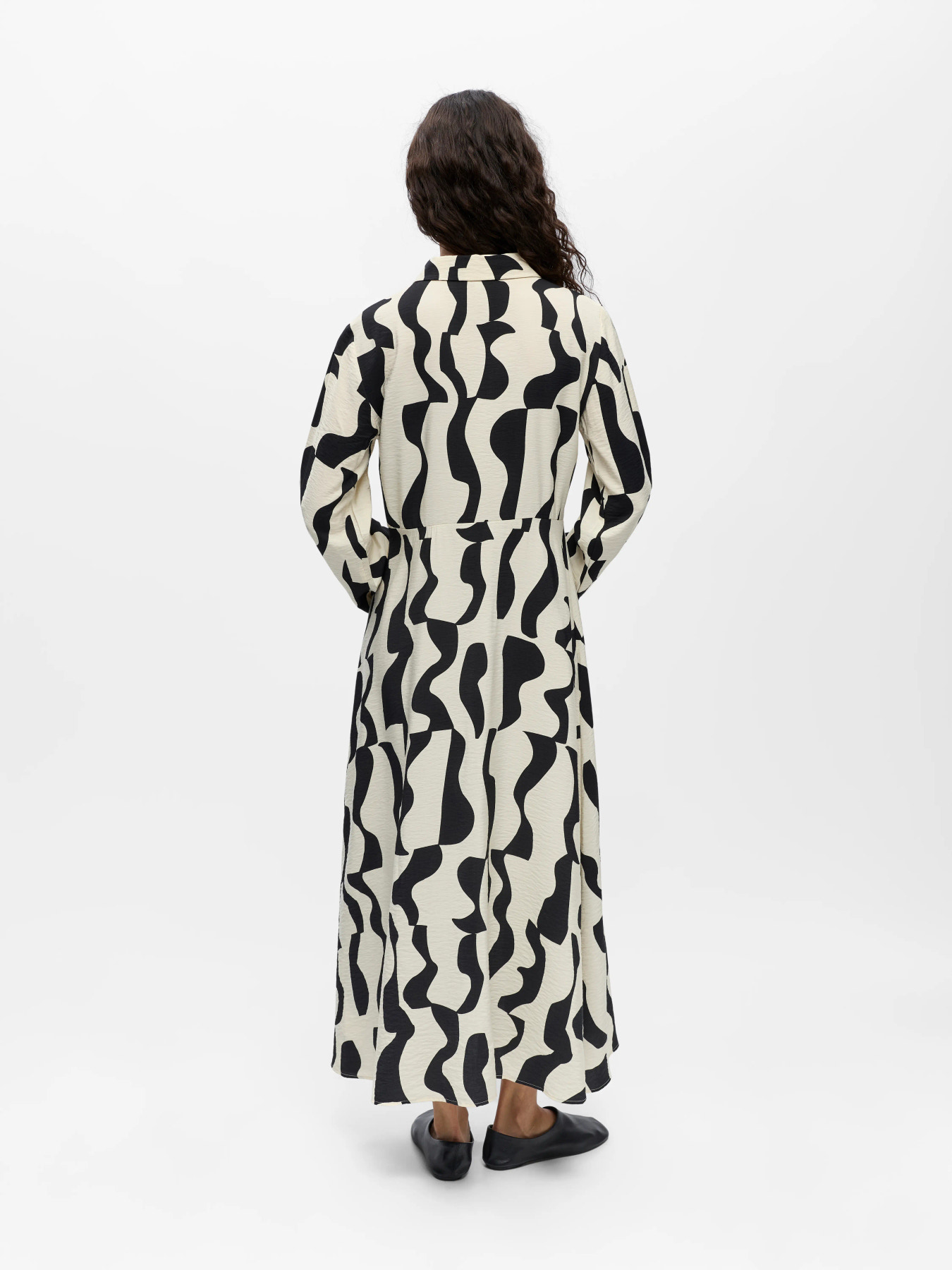 OBJJACIRA LS LONG SHIRT DRESS NOOS Birch Black graph pattern - 8