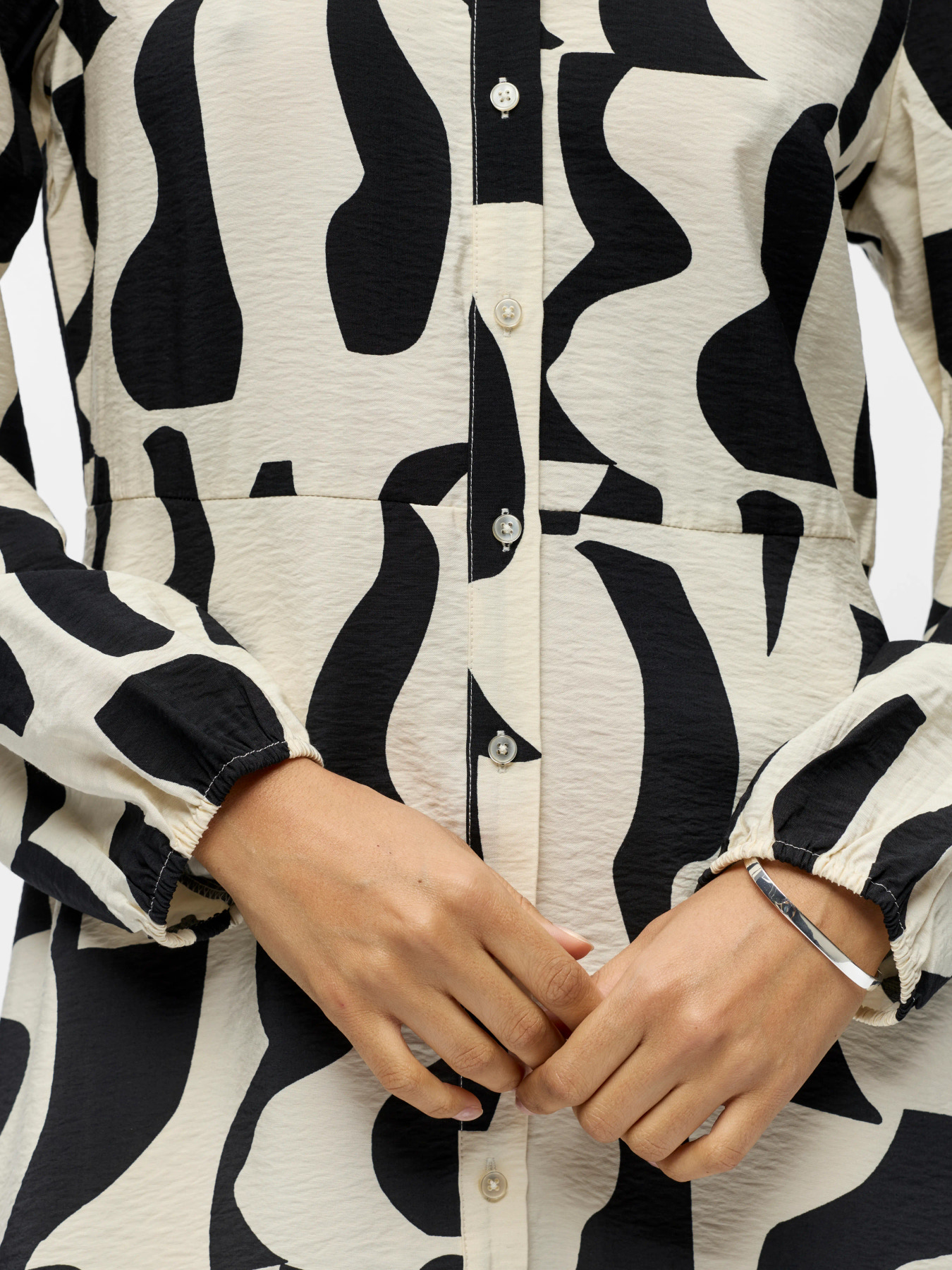 OBJJACIRA LS LONG SHIRT DRESS NOOS Birch Black graph pattern - 5