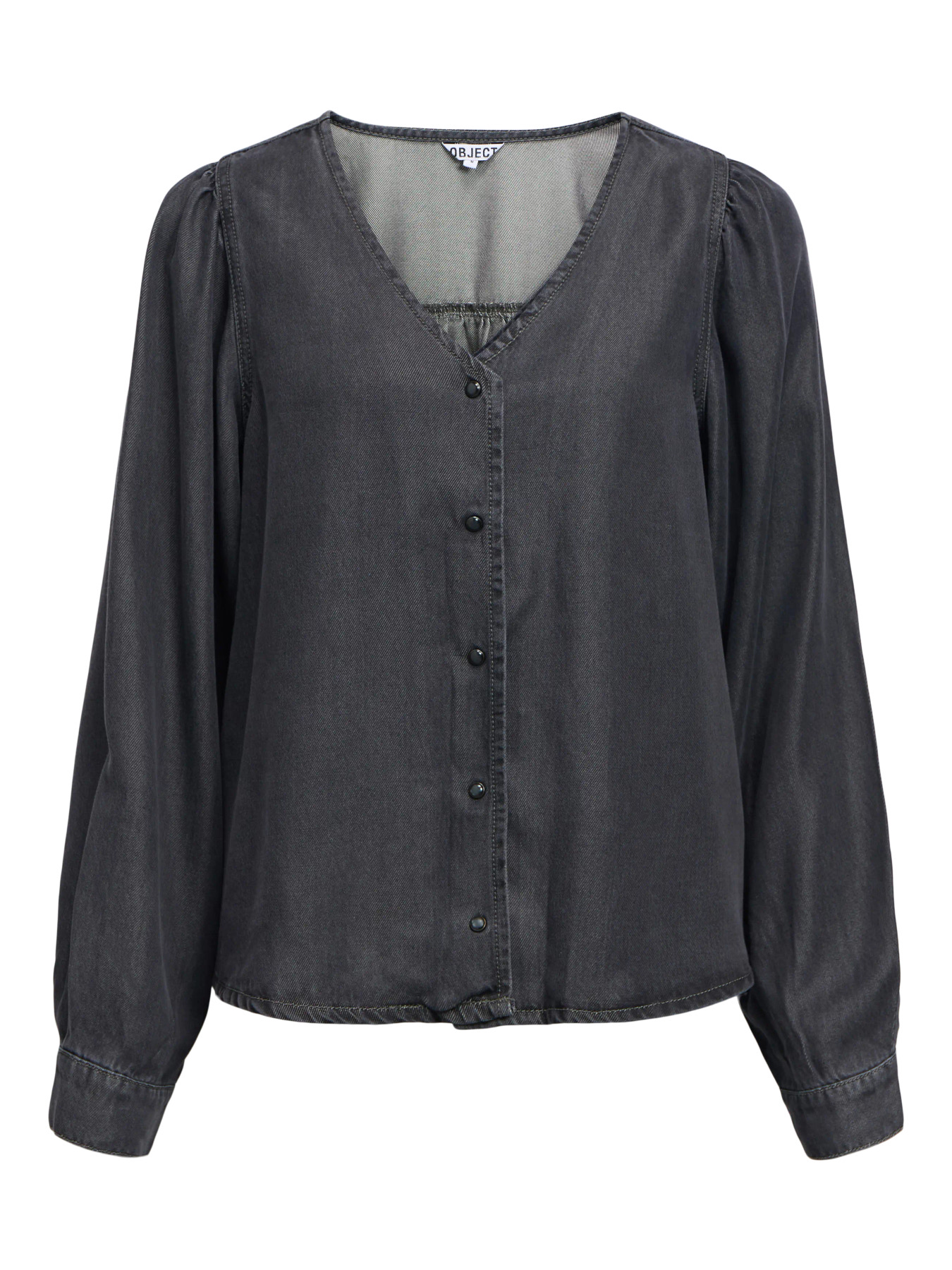 OBJFRAME RE LS V-NECK TOP DIV Black Washed