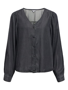 OBJFRAME RE LS V-NECK TOP DIV Black Washed