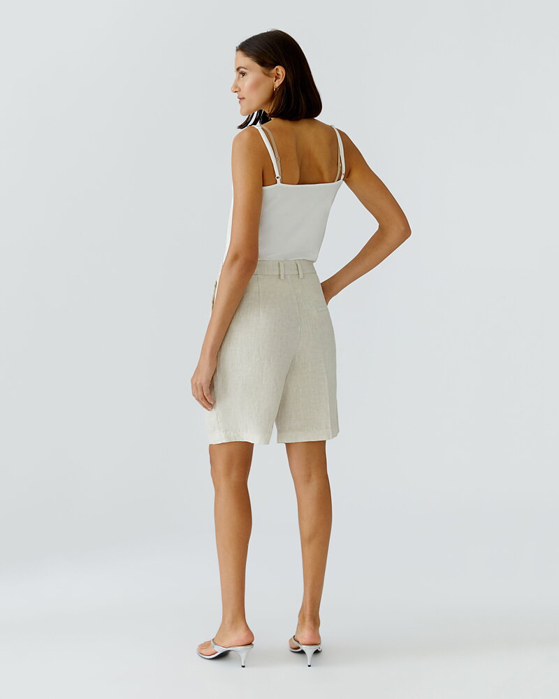 Linneshorts bermuda biscuit ljusbeige
