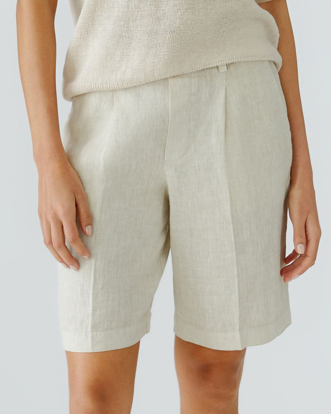 Linneshorts bermuda biscuit ljusbeige - 3