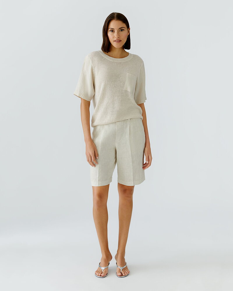 Linneshorts bermuda biscuit ljusbeige