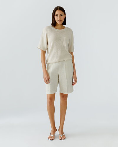 Linneshorts bermuda biscuit ljusbeige