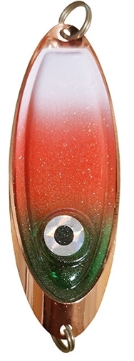 Char flasher from fibe for ice fishing for char trout and other predators
