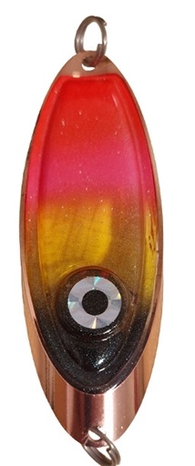 Char flasher from fibe for ice fishing for char trout and other predators