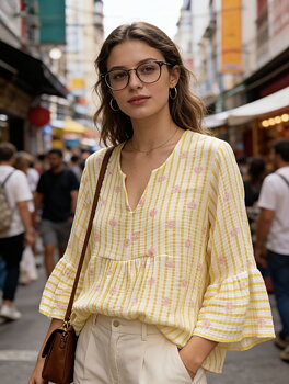 Blouse stripes/flowers yellow