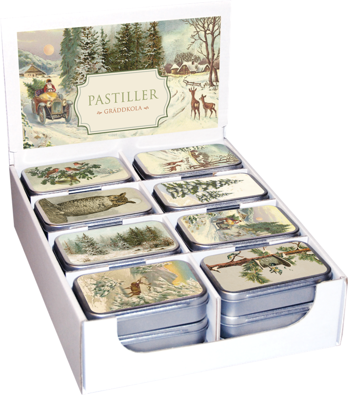 Pastillask med vinter-/julmotiv  -Gräddkola