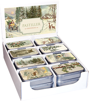 Pastillask med vinter-/julmotiv  -Gräddkola
