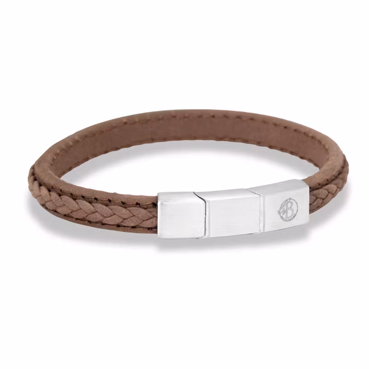 Armband brunt läder flätad detalj