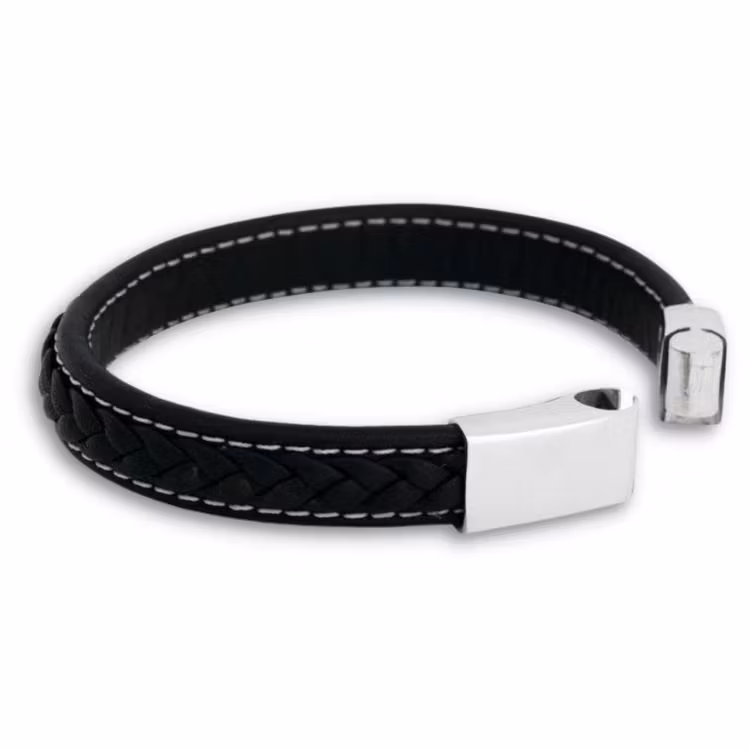 Armband svart läder fläta