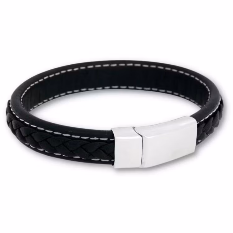 Armband svart läder fläta