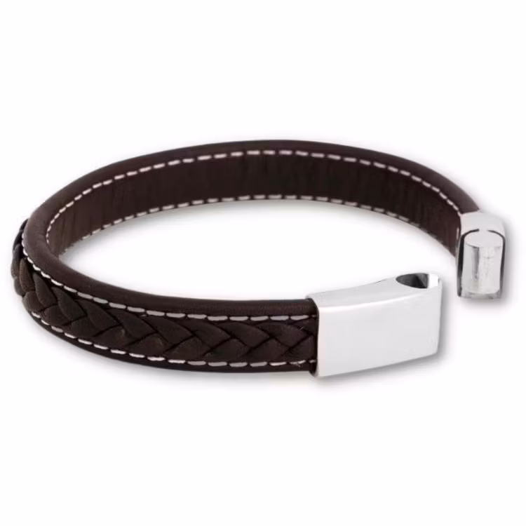 Armband brunt läder flätat