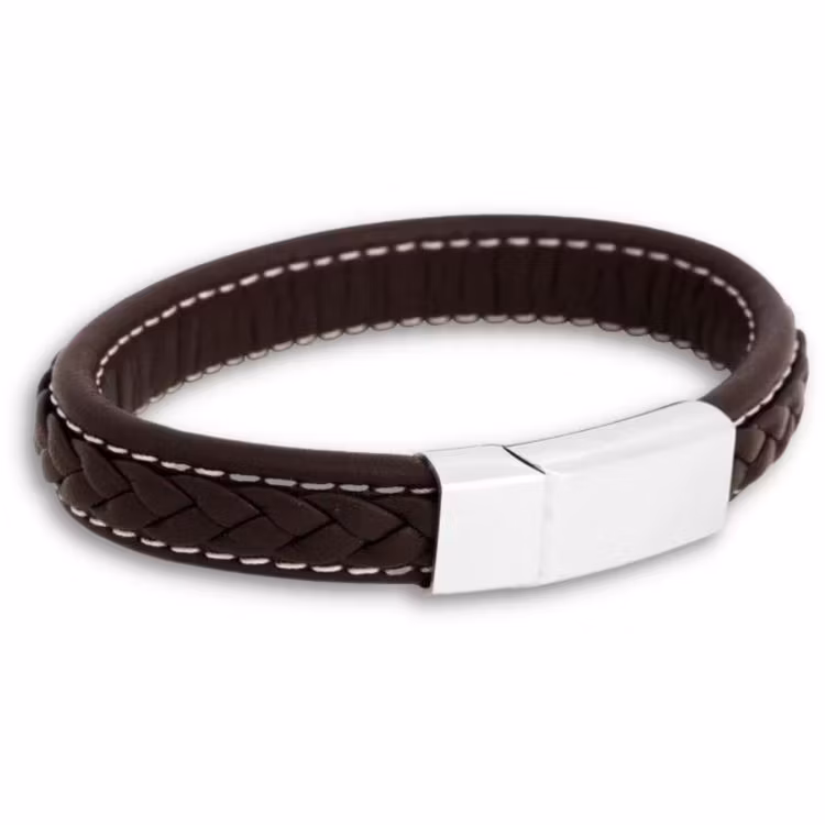 Armband brunt läder flätat