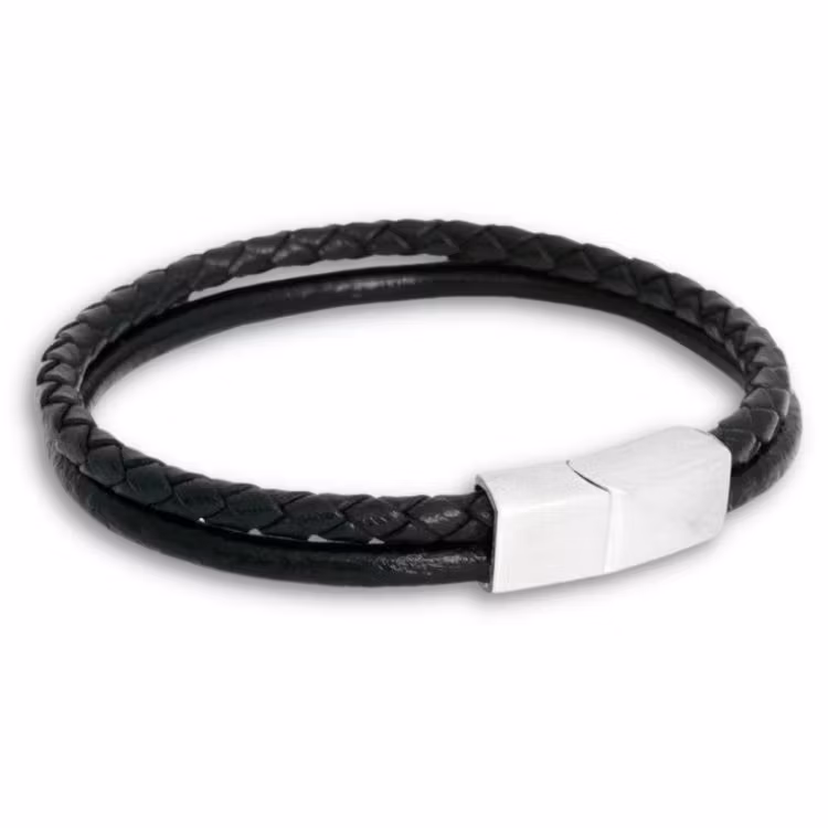 Armband två remmar svart läder