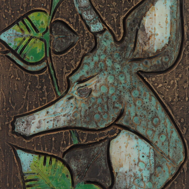 Eivor Lang (1960s) Wall Plaque with Deer and Leaves Decor 31 cm