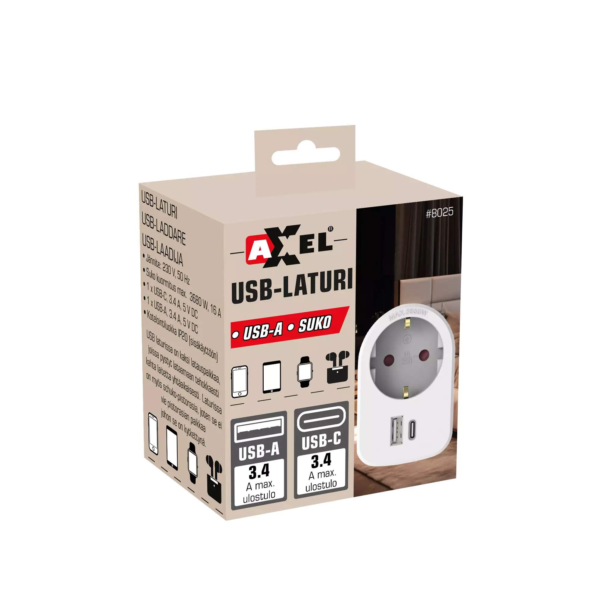 USB LADDARE X 2, 3.4A, 5V DC, CE 16A, 250 V-50HZ - 2
