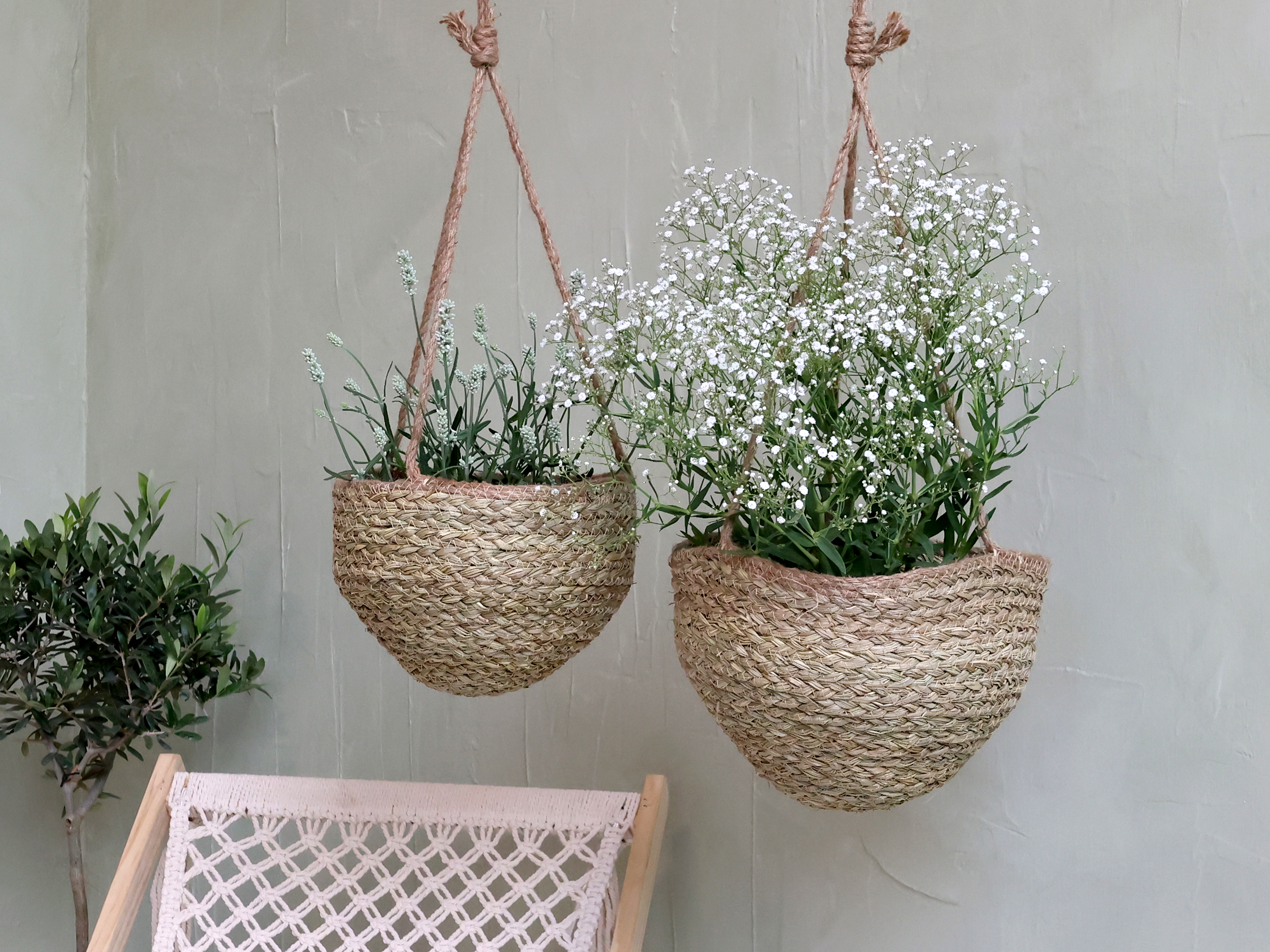 Hanging basket with basket - H20/Ø30 cm - 6