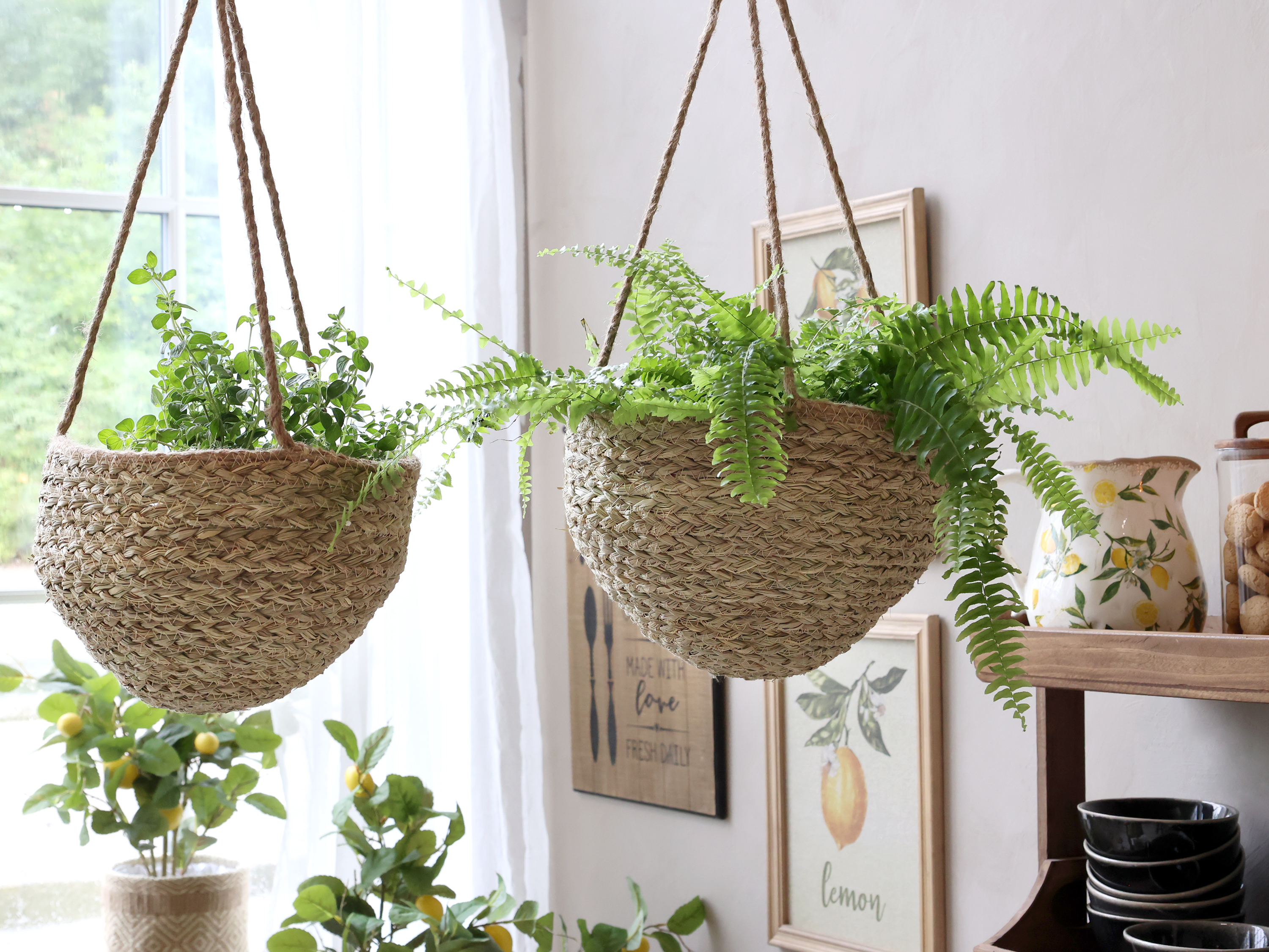 Hanging basket with basket - H20/Ø30 cm - 5