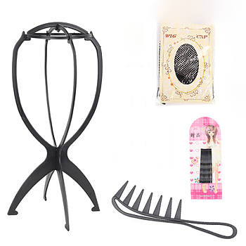 Wig stand + Hair net/Wig cap + Comb + Hair pins 4 pack