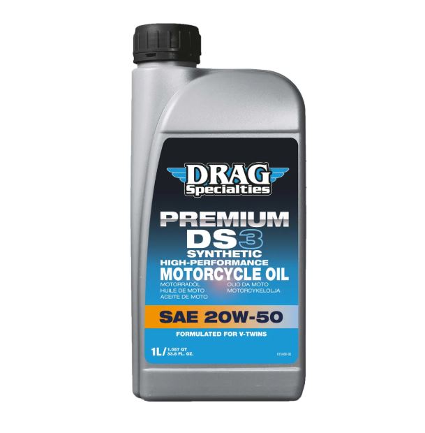 DRAG Specialties Helsyntetisk Motorolja 20W-50 1L – 3-i-1 Harley-Davidson (Motor/Transmission/Primär, API CI-4, SL, JASO MA2)