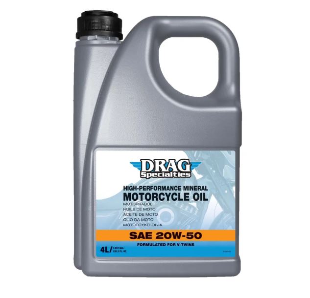 DRAG Specialties Motorolja 20W-50 4L – Mineralolja för Harley-Davidson 4-Takt (API CI-4, SL, JASO MA2)