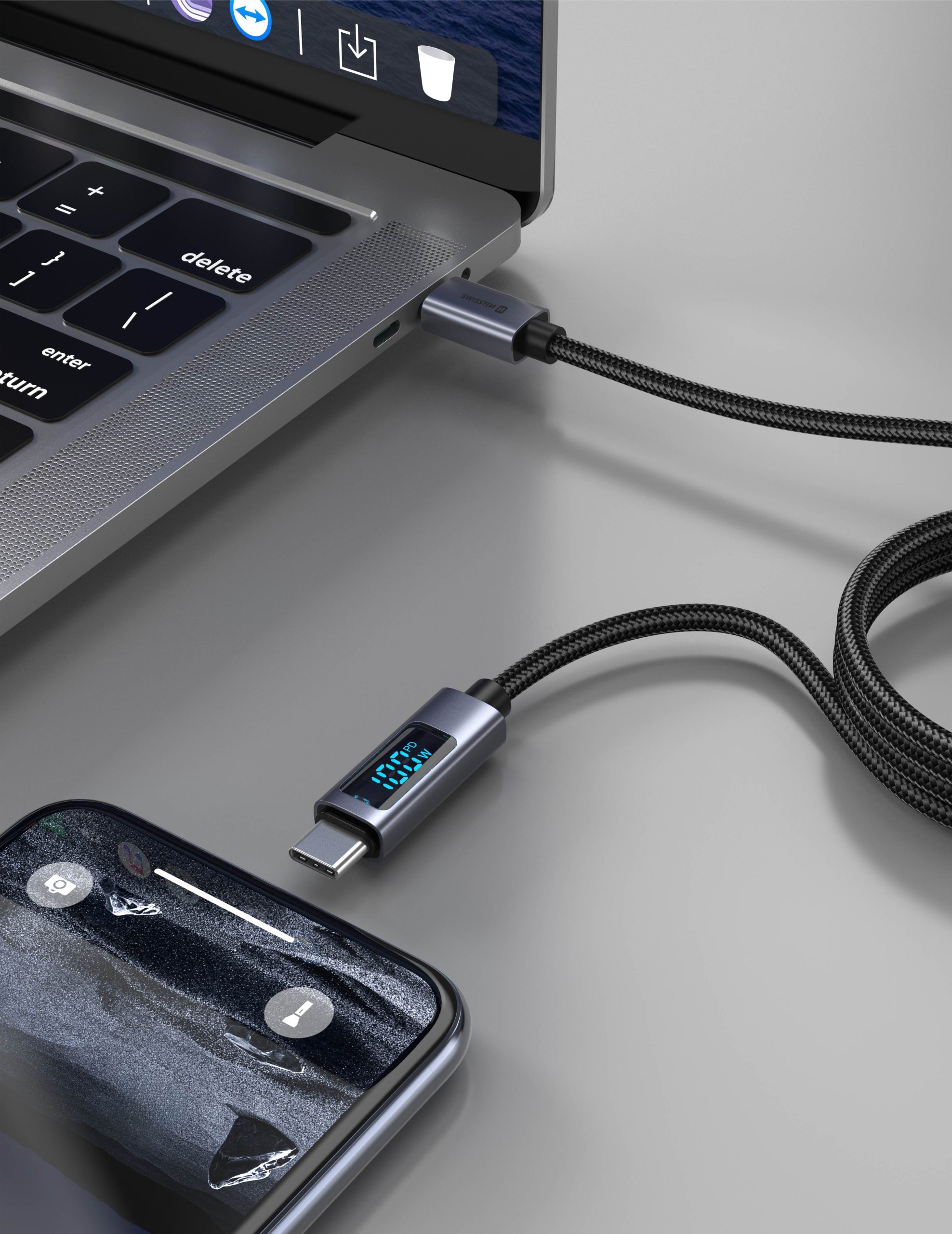 Swissten Laddkabel med LCD - 2