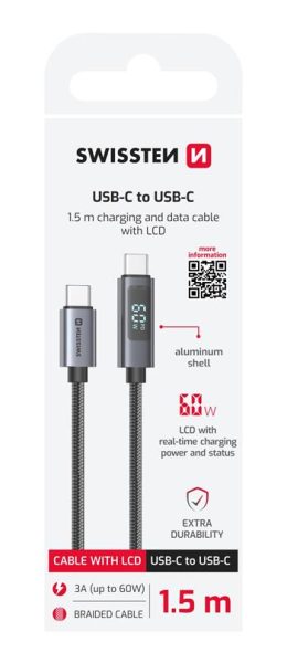 Swissten Laddkabel med LCD