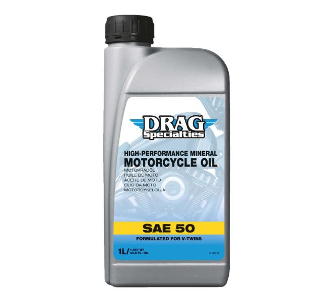 DRAG Specialties Motorolja SAE 50 1L – Mineralolja för Harley-Davidson 4-taktsmotorer (API SJ)