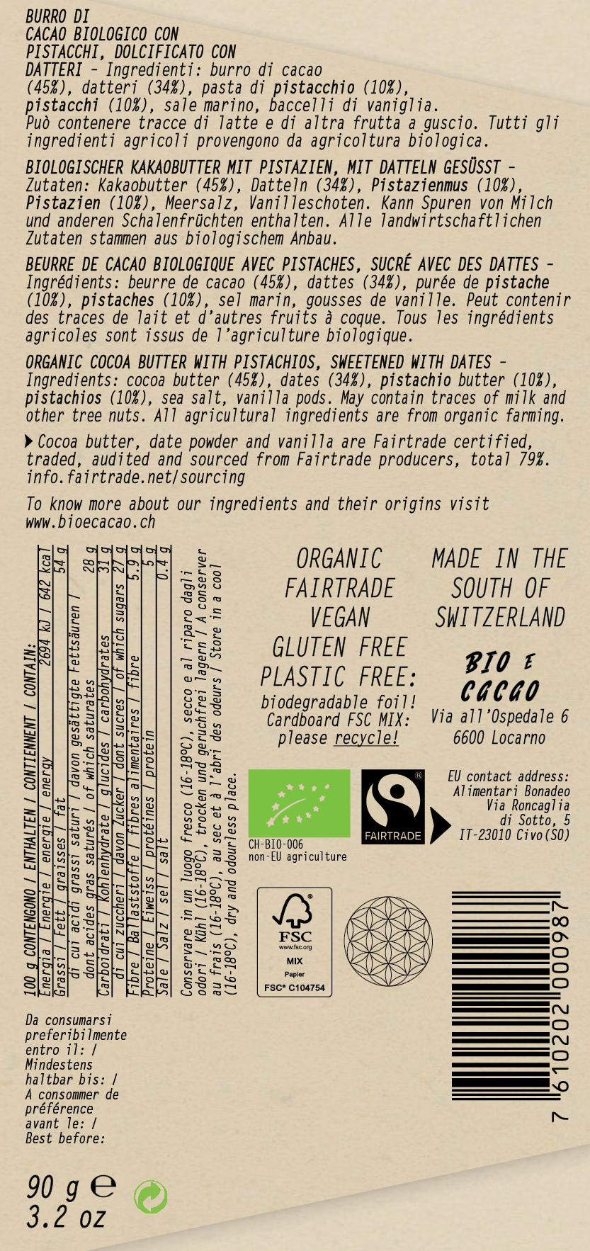 Vegan Cacao and Dates White pistachio 90g - 2