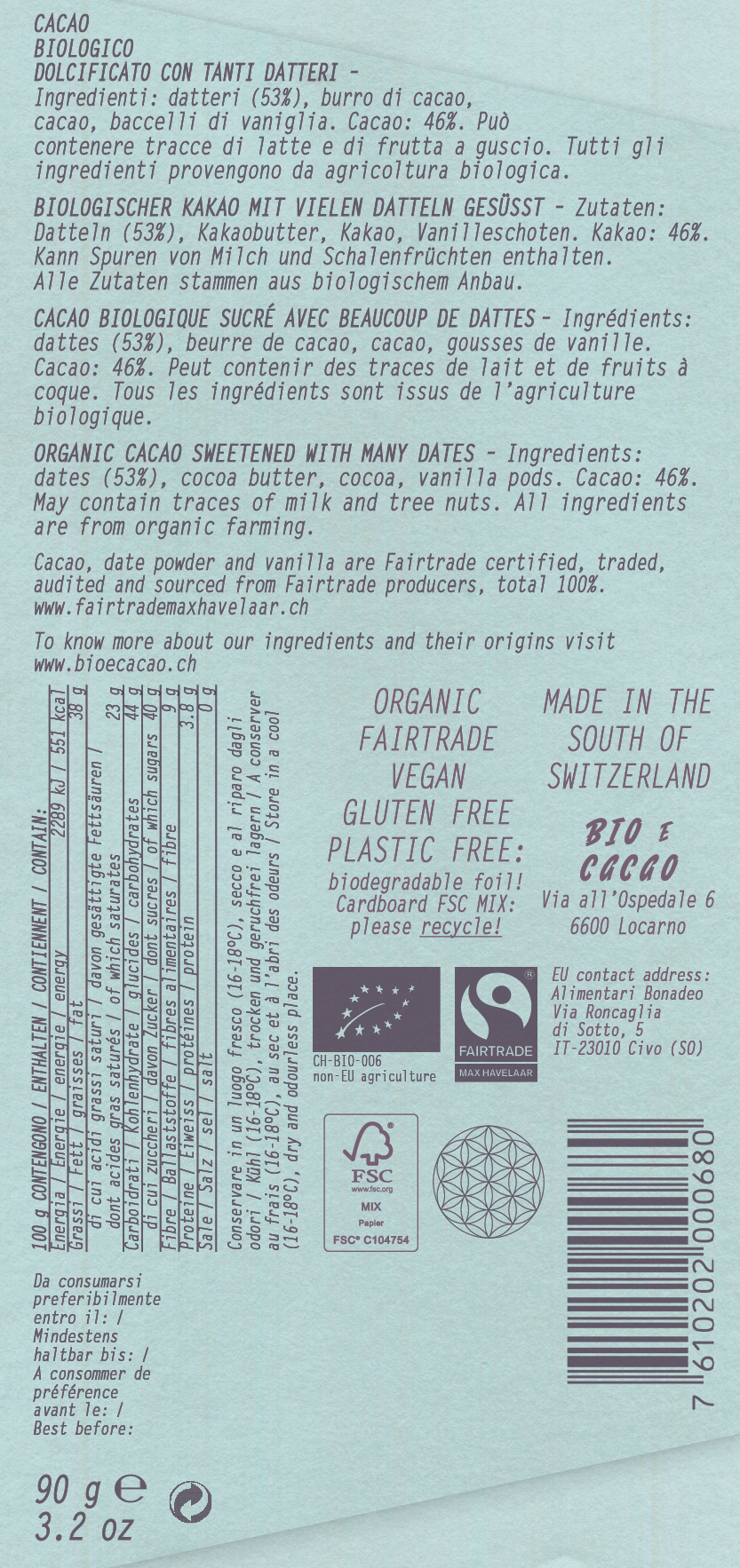 Vegan Cacao & Double Dates 46 % 90g - 2