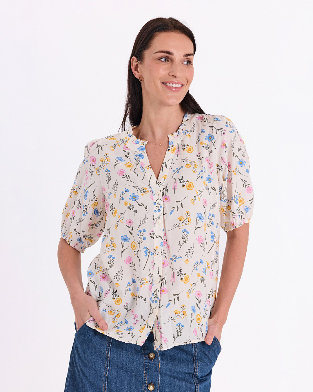 Blus Molli småblommig gul/rosa/ljusblå
