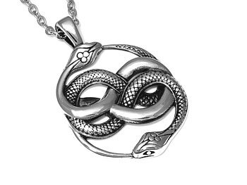 Ouroboros Halsband i Rostfritt Stål, Evighetstecken Hänge, Evighetssymbol Dubbel Orm Smycke