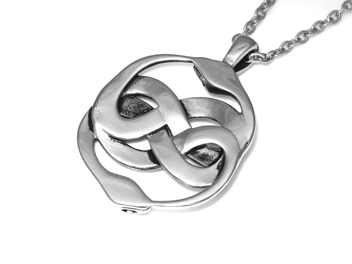 Ouroboros Halsband i Rostfritt Stål, Evighetstecken Hänge, Evighetssymbol Dubbel Orm Smycke - 2