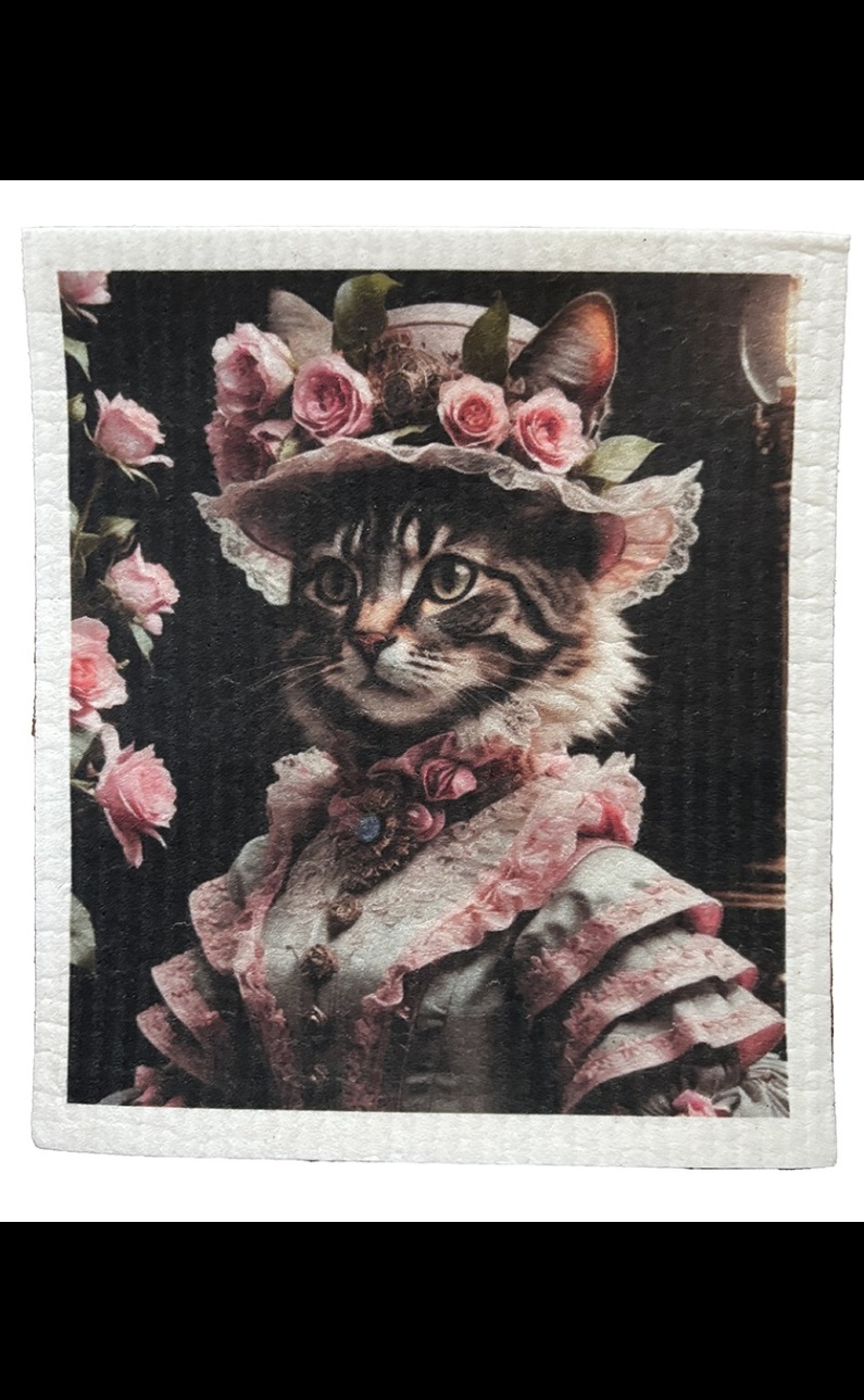Dishcloth - Cat with hat & dress - 2