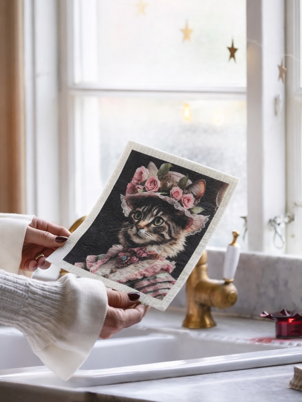 Dishcloth - Cat with hat & dress