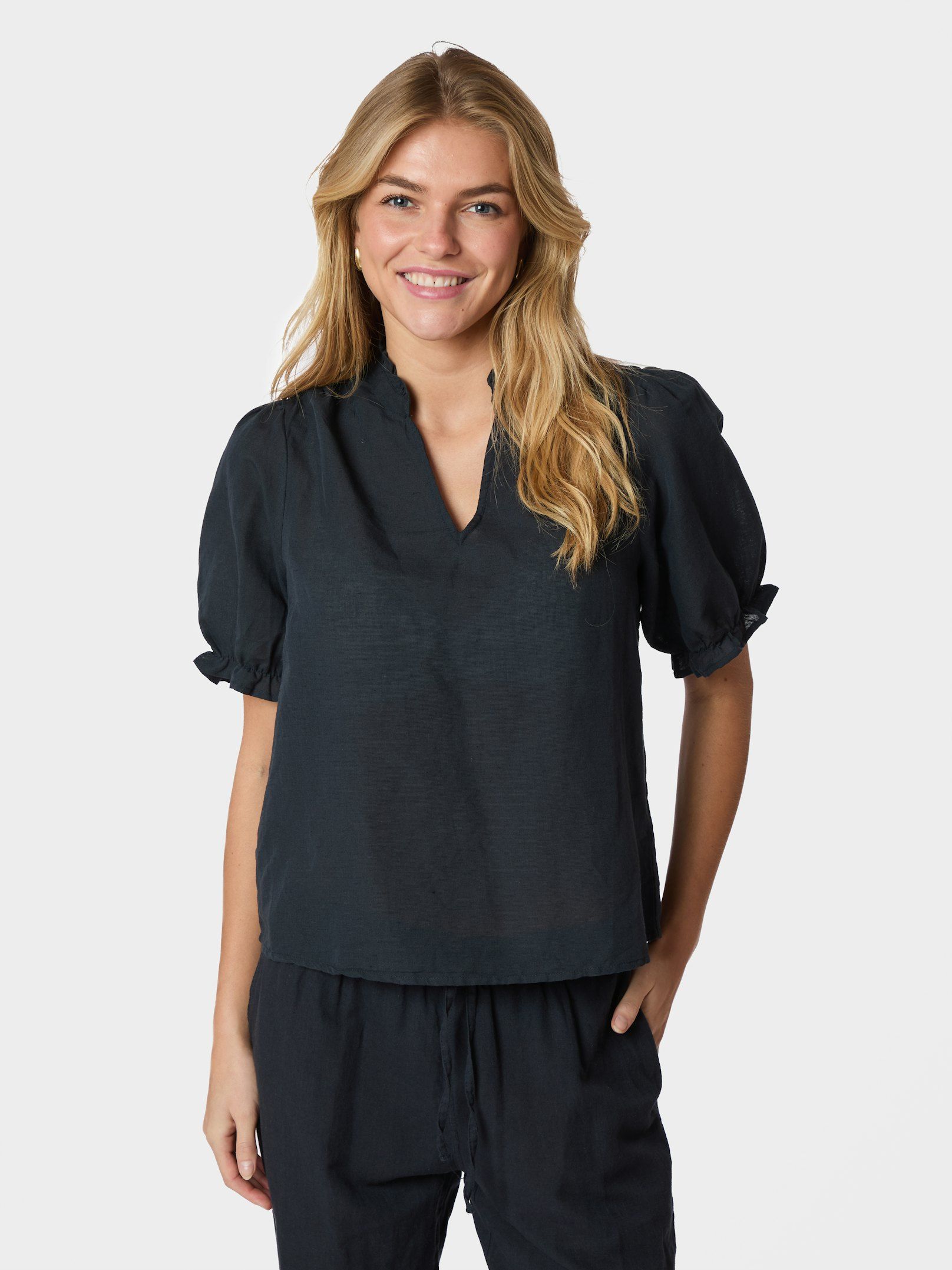 Neo Noir Odesa Linen Blouse Navy - 2