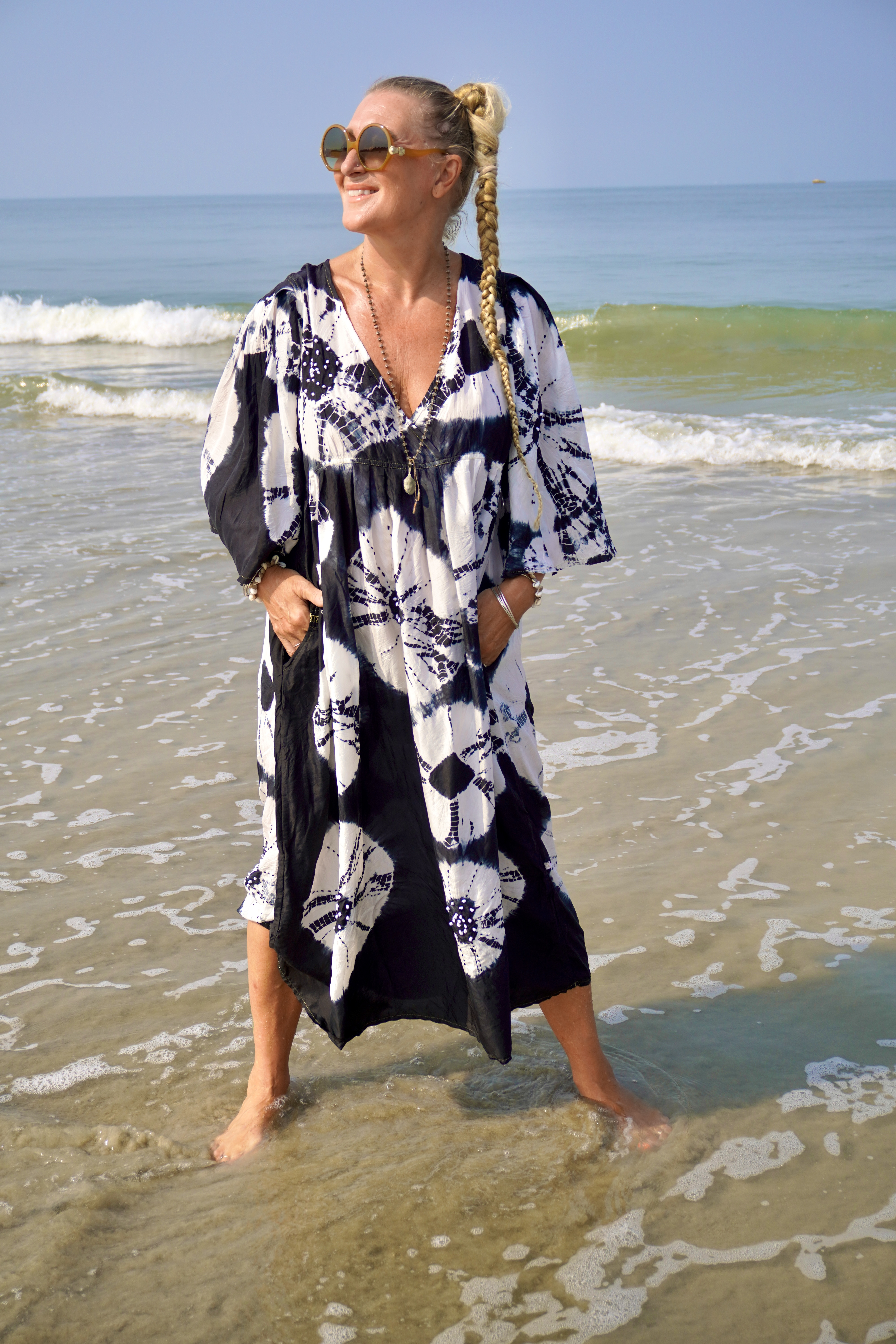 MAGDA SILK MAXI DRESS BLACK & WHITE 