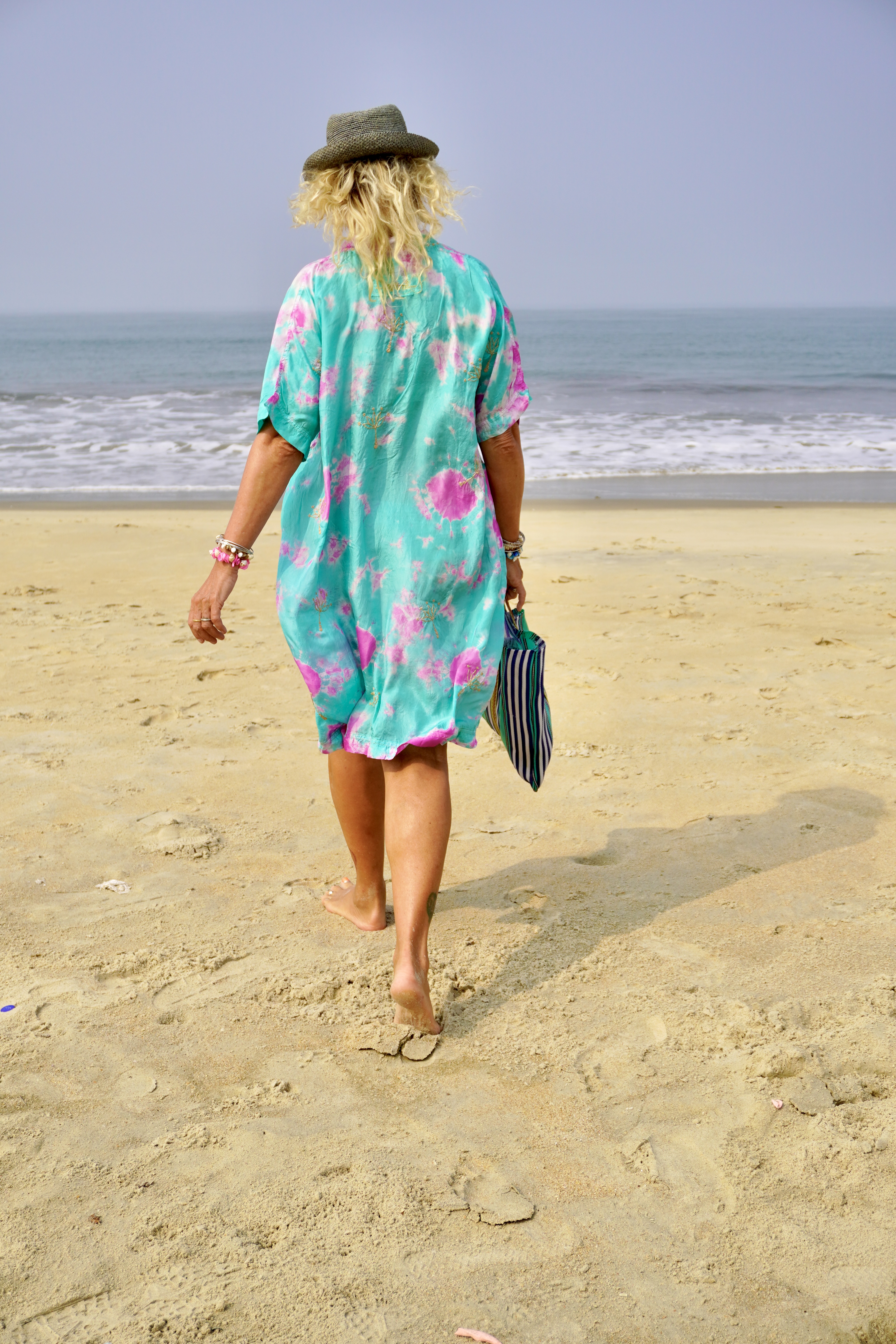 VANESSA SILK DRESS LOTUS EMERALD FUSCHIA  - 3