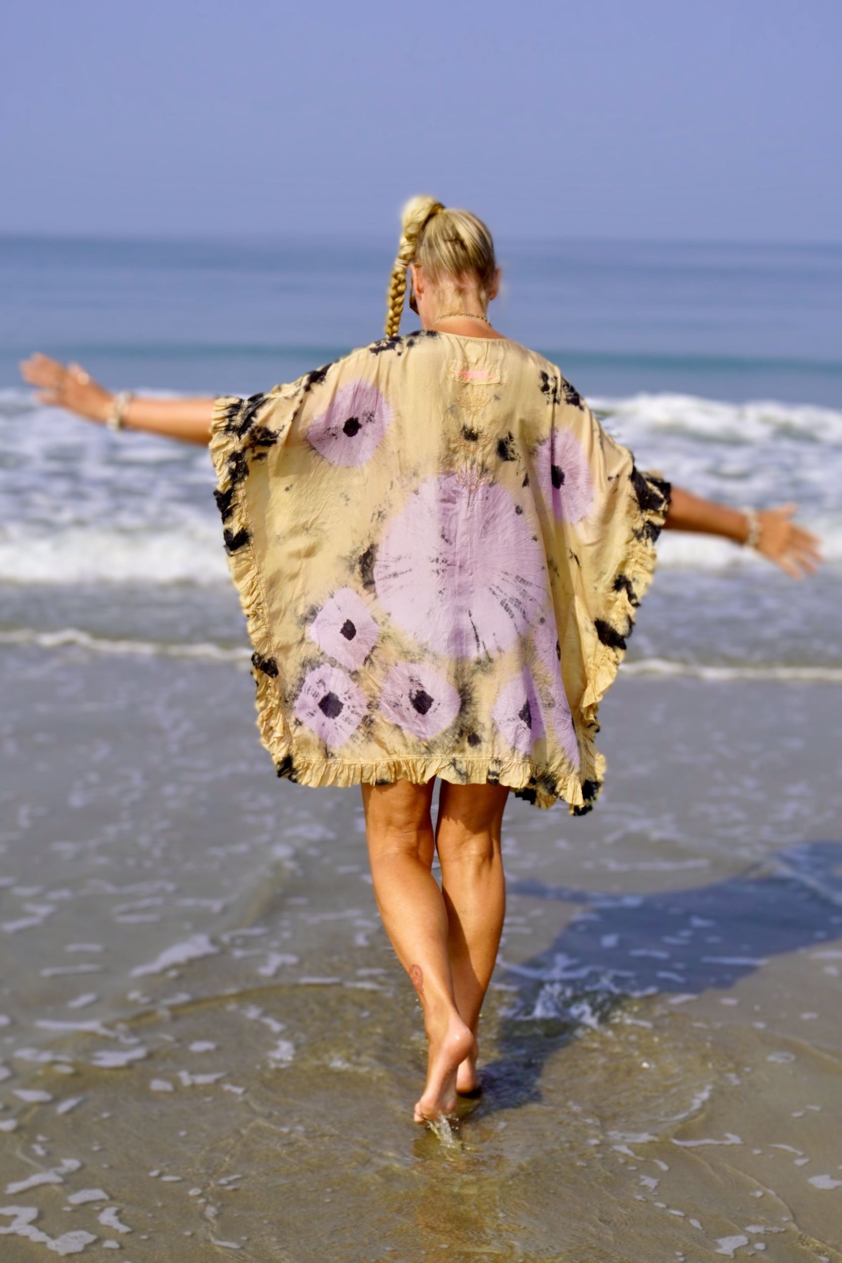 FAMI SHORT SILK  KAFTAN BEIGE LILAC - 5