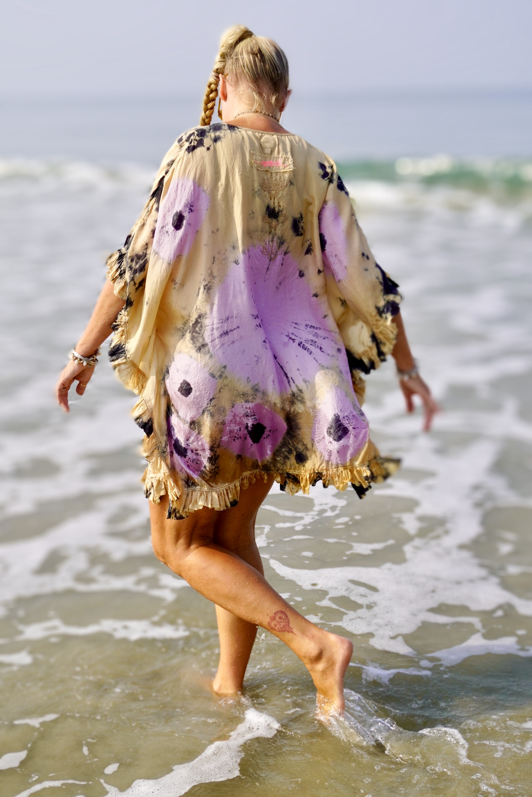 FAMI SHORT SILK  KAFTAN BEIGE LILAC - 6