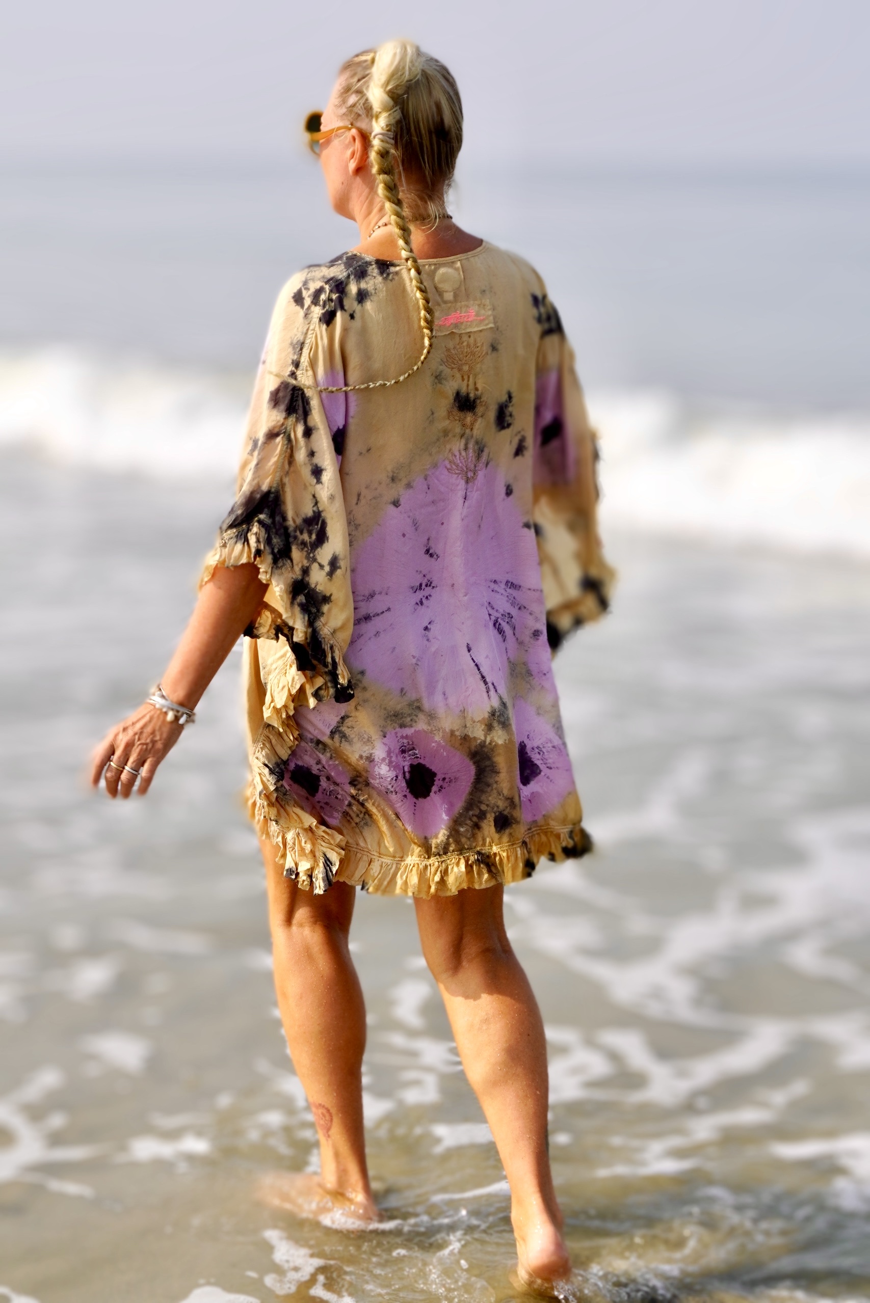 FAMI SHORT SILK  KAFTAN BEIGE LILAC - 7