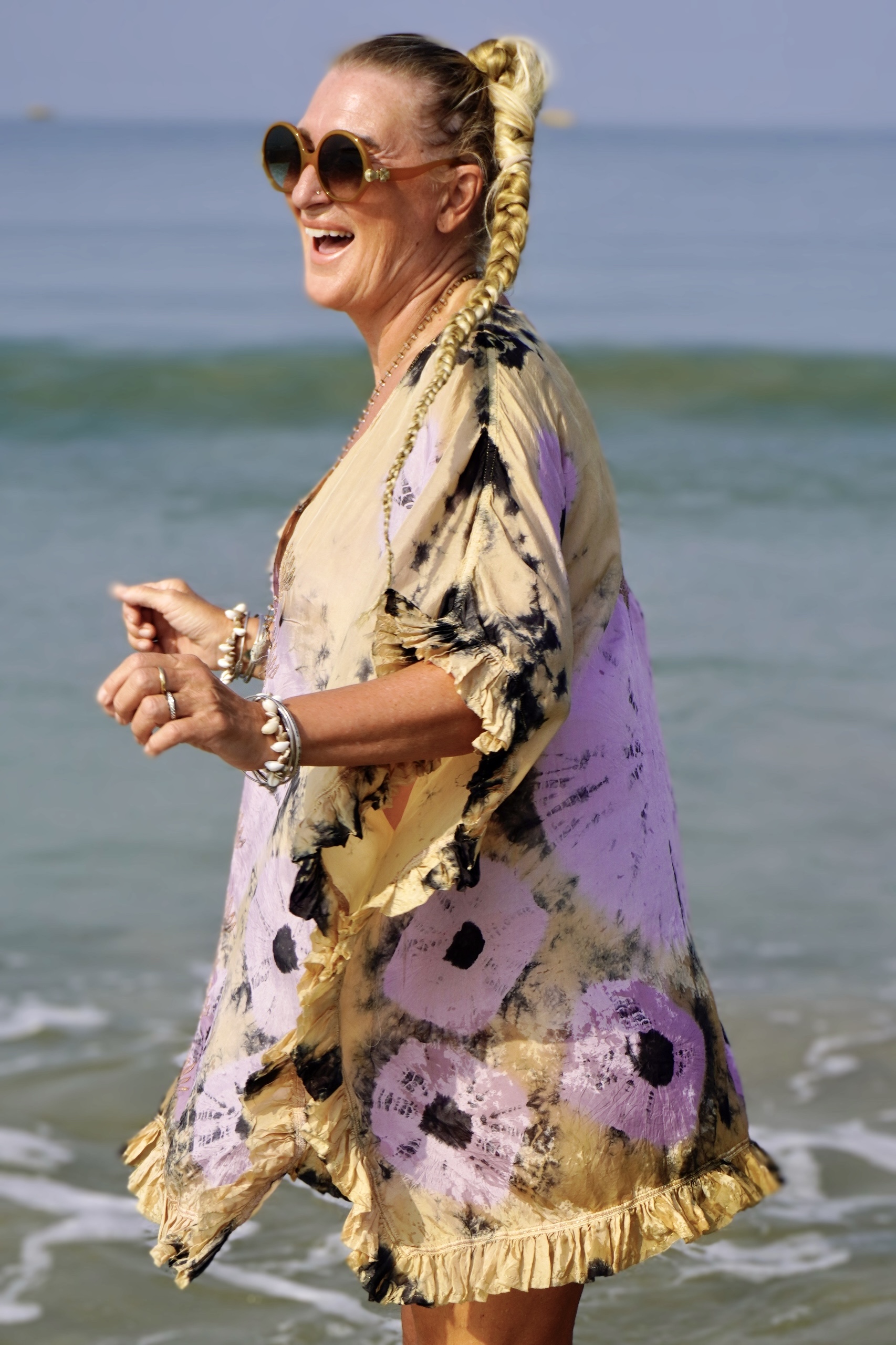FAMI SHORT SILK  KAFTAN BEIGE LILAC